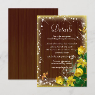Rustic Dark Wood Yellow Floral Wedding Details Enclosure Card