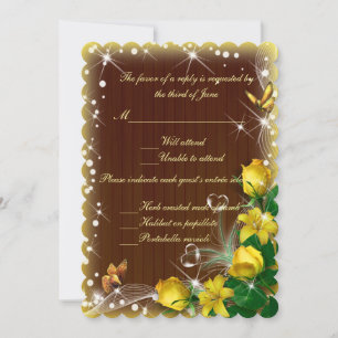 Rustic Dark Wood Yellow Floral Wedding Response Invitation