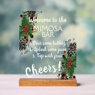 Rustic December Holiday Season Berry Holly Wreath Acrylic Sign