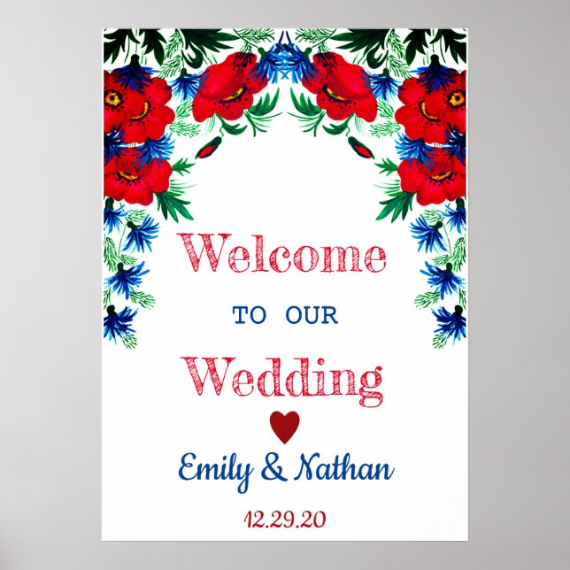 Rustic Decorative Floral Border Wedding Party Sign (Front)