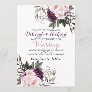 Rustic Deep Purple Peony Floral Wedding Card