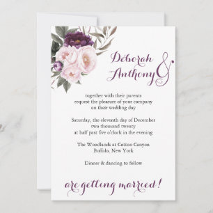 Rustic Deep Purple Peony Floral Wedding Card