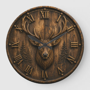 Rustic Deer 3D Stag Head Cabin Decor Large Clock