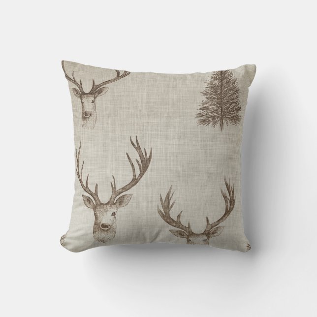 Rustic Deer and Pine Tree Pillow (Front)