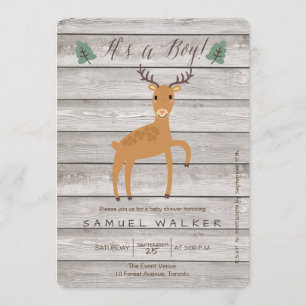 Rustic deer and wood boy baby shower invitation