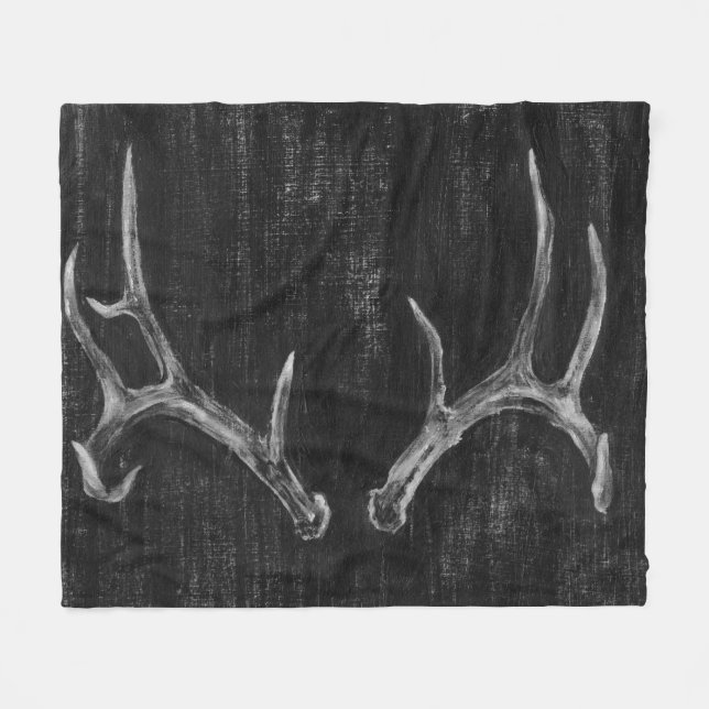 Rustic Deer Animal Head on Chalkboard Fleece Blanket (Front (Horizontal))
