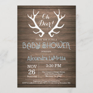 Rustic Deer Antler Baby Shower Invitation Blue