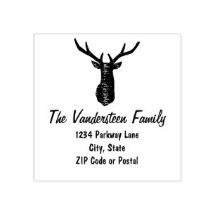 Rustic Deer Antler Family Name Return Stamp