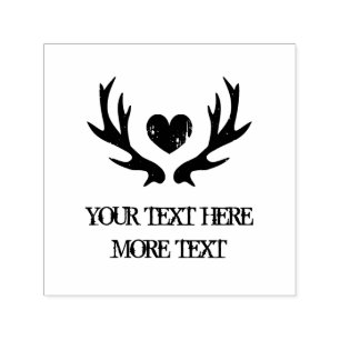Rustic deer antler heart self inking wedding stamp