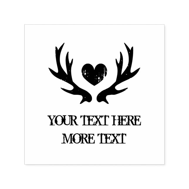 Rustic deer antler heart self inking wedding stamp (Design)