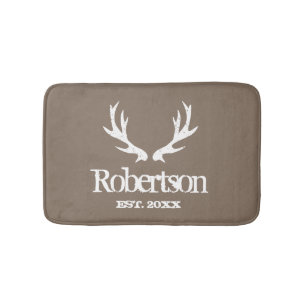 Rustic deer antler khaki beige custom bath mat