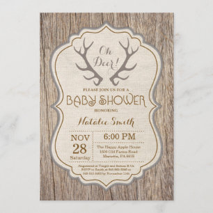 Rustic Deer Antler Oh Deer Baby Shower Invitation