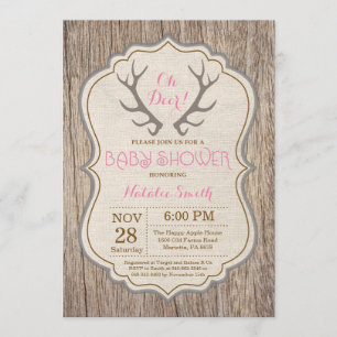 Rustic Deer Antler Oh Deer Girl Baby Shower Invitation