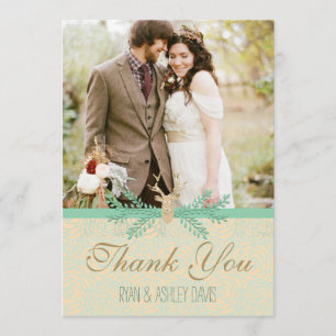 Rustic Deer Antler THANK YOU CARD Romantic Wedding