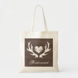 Rustic deer antler wedding bridesmaid tote bag<br><div class="desc">Vintage deer antler wedding tote bag for bridesmaids. Rustic barn wood grain panel design for country chic marriage. Brown and white or custom background colour. Classy script typography for personalised name or monogram. Make one for elegant brides entourage, cute bridesmaid, maid of honour, flower girl, mother of the bride etc....</div>