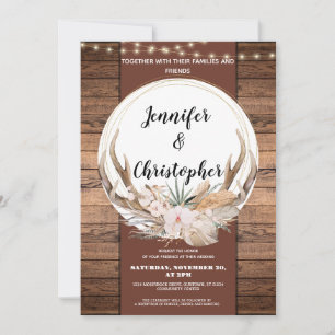 Rustic Deer Antler Wedding Invitation