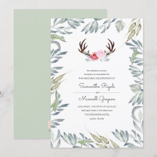 Rustic Deer Antler Wedding Invitation