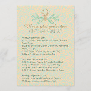 Rustic Deer Antler Wedding WEEKEND ITINERARY Card