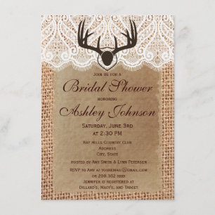Rustic Deer Antlers Bridal Shower Invitations