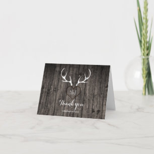 Rustic Deer Antlers & Carved Heart Thank You Card