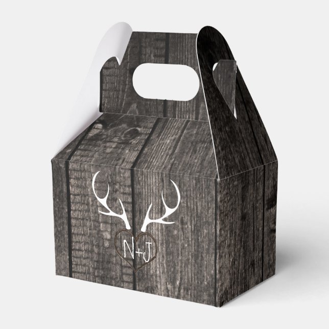 Rustic Deer Antlers & Carved Heart Wedding Favour Favour Box (Front Side)