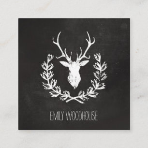 Rustic Deer Antlers   Chalkboard Square Business Card