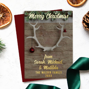 Rustic Deer Antlers Christmas Foil Holiday Card