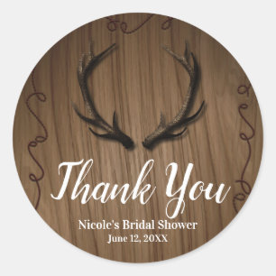 Rustic Deer Antlers Country Wood Barn Wedding Classic Round Sticker
