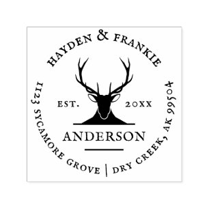Rustic Deer Antlers Couple Vintage Return Address Self-inking Stamp