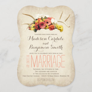 Rustic Deer Antlers Daisy Wedding Invitations