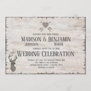 Rustic Deer Antlers Distressed Wedding Invitations