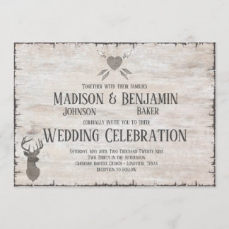 Rustic Deer Antlers Distressed Wedding Invitations