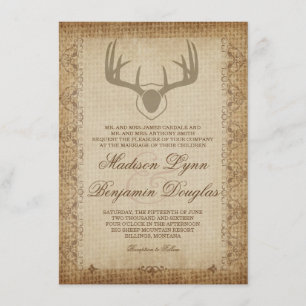Rustic Deer Antlers Hunting Burlap Wedding Invites