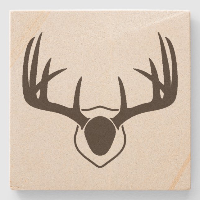 Rustic Deer Antlers Hunting Sandstone Coaster (Front)