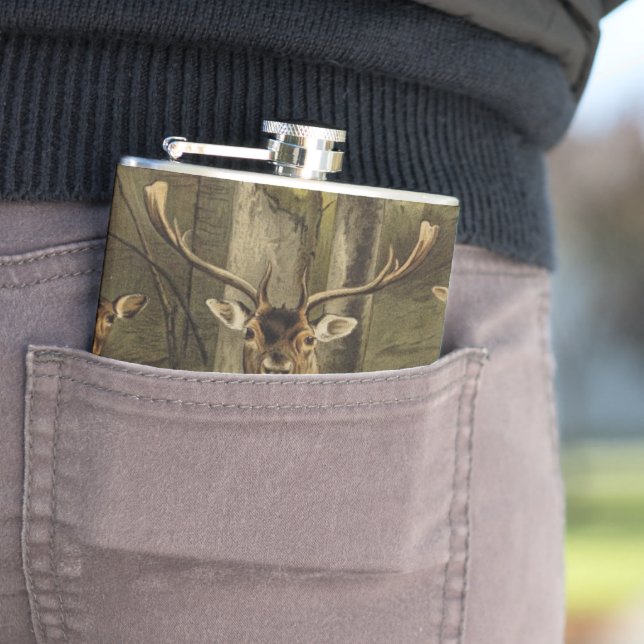 Rustic Deer Antlers Personalised Flask (In Situ)