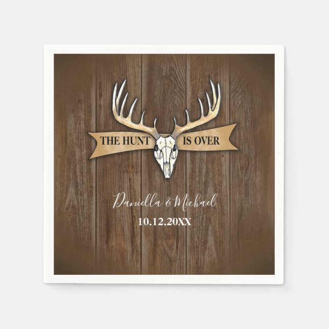 Rustic Deer Antlers Skull Wedding Hunt Is Over Napkin (Front)