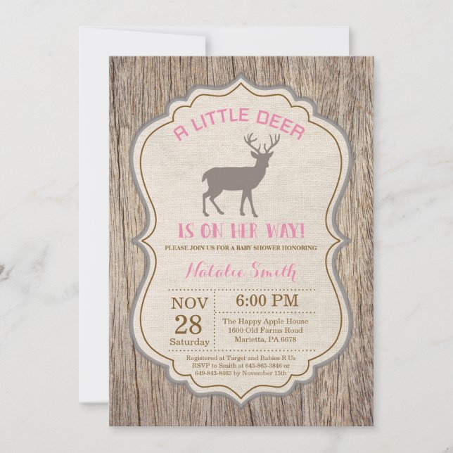 Rustic Deer Baby Shower Invitation Girl (Front)