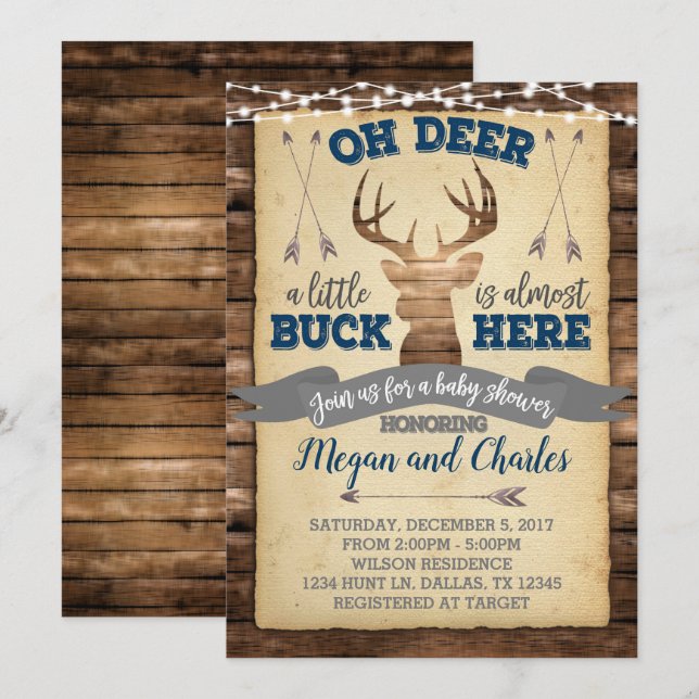 Rustic Deer Baby Shower Invitation Invite (Front/Back)