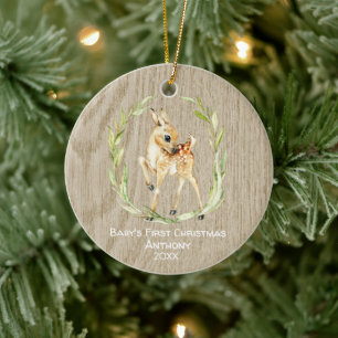 Rustic Deer Babys First Christmas Ceramic Tree Decoration