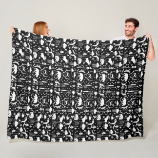 Rustic Deer Bear Fox Folk Art Pattern Fleece Blanket