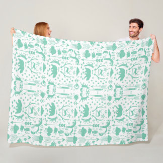 Rustic Deer Bear Fox Folk Art Pattern Fleece Blanket