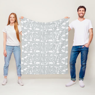 Rustic Deer Bear Fox Folk Art Pattern Fleece Blanket