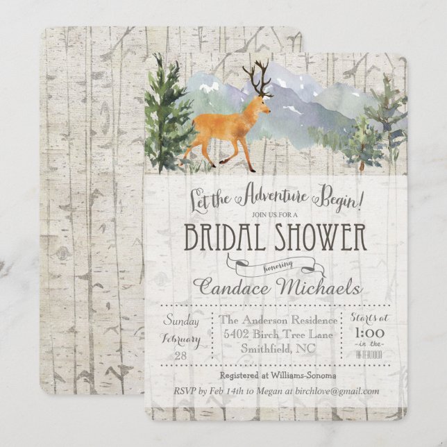 Rustic Deer Birch Bridal Shower Invitation (Front/Back)