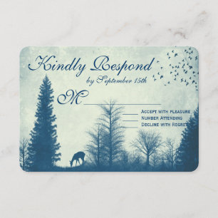 Rustic Deer Blue Country Trees Wedding RSVP Cards