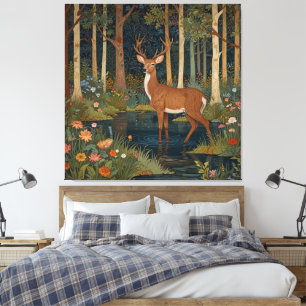 Rustic deer boho woodland forest greenery canvas print