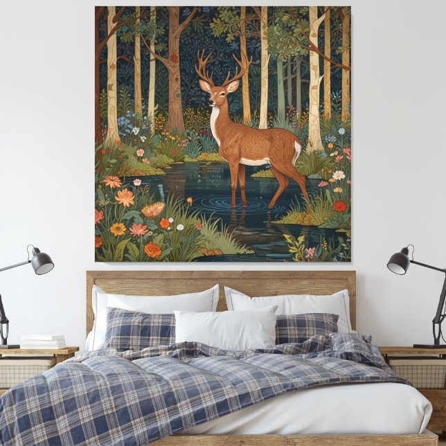 Rustic deer boho woodland forest greenery  canvas print (Insitu(Bedroom))
