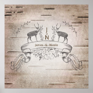 Rustic Deer & Branches Birch Wedding Banner Poster