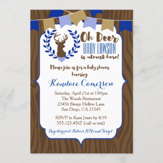 Rustic Deer Buck Baby Shower Invitation, Boy Blue Invitation