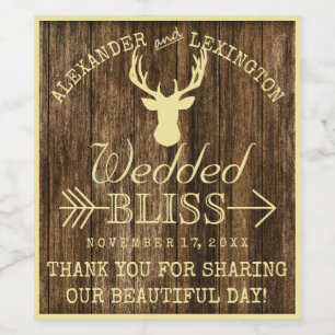 Rustic Deer Buck on Wood Hunter's Wedding Wine Label