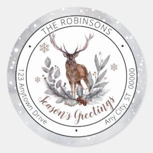 Rustic Deer Buck Season's Greetings Family Classic Round Sticker